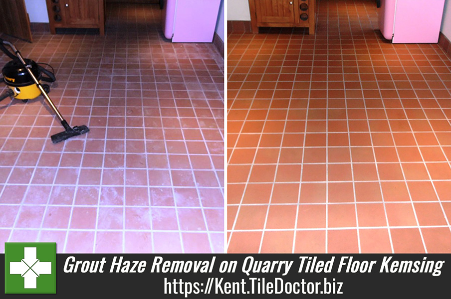 Cleaning and Removing Grout Haze from a Quarry Tiled floor in Kemsing Kent