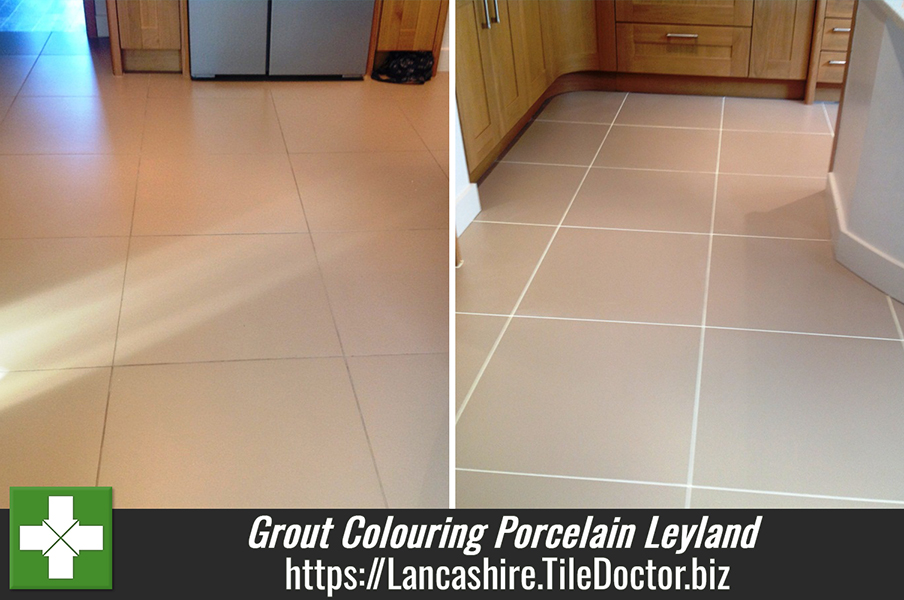 Grout Colouring porcelain tiled kitchen floor in Leyland