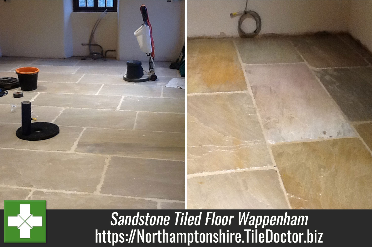 Sandstone Tiled Floor Treated For Grout Haze in Wappenham