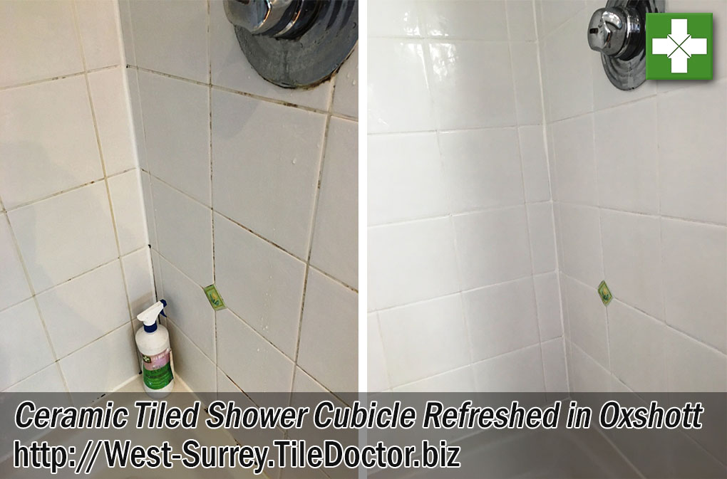 Ceramic Tiled Shower Cubicle Before and After Refresh in Oxshott