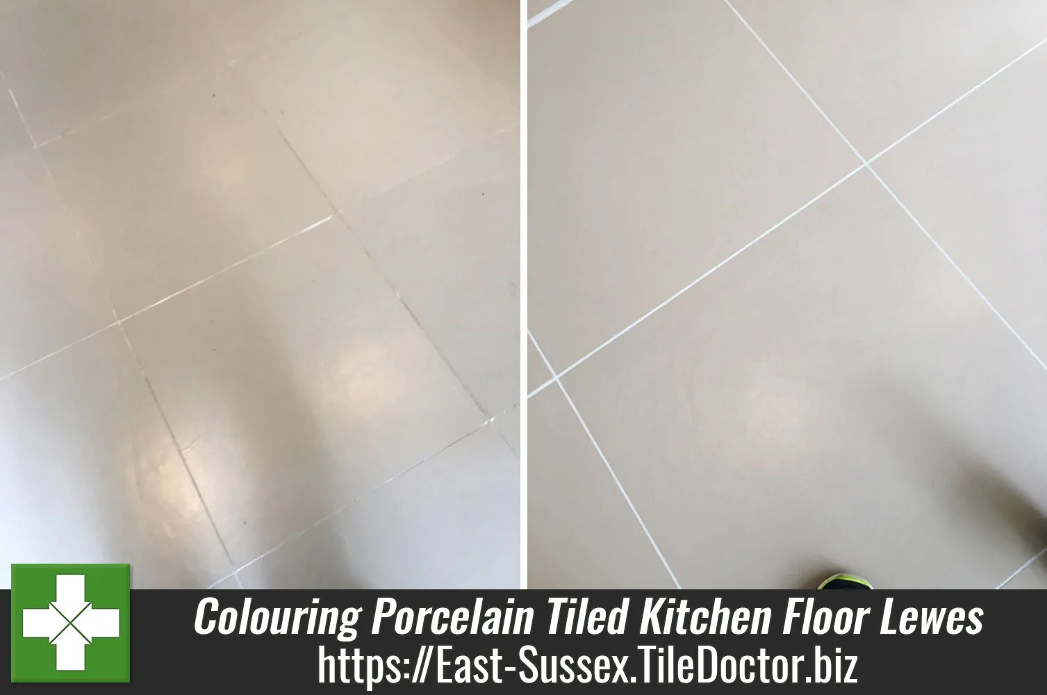 Cleaning and Grout Colouring of a Porcelain Tiled Kitchen Floor in Lewes