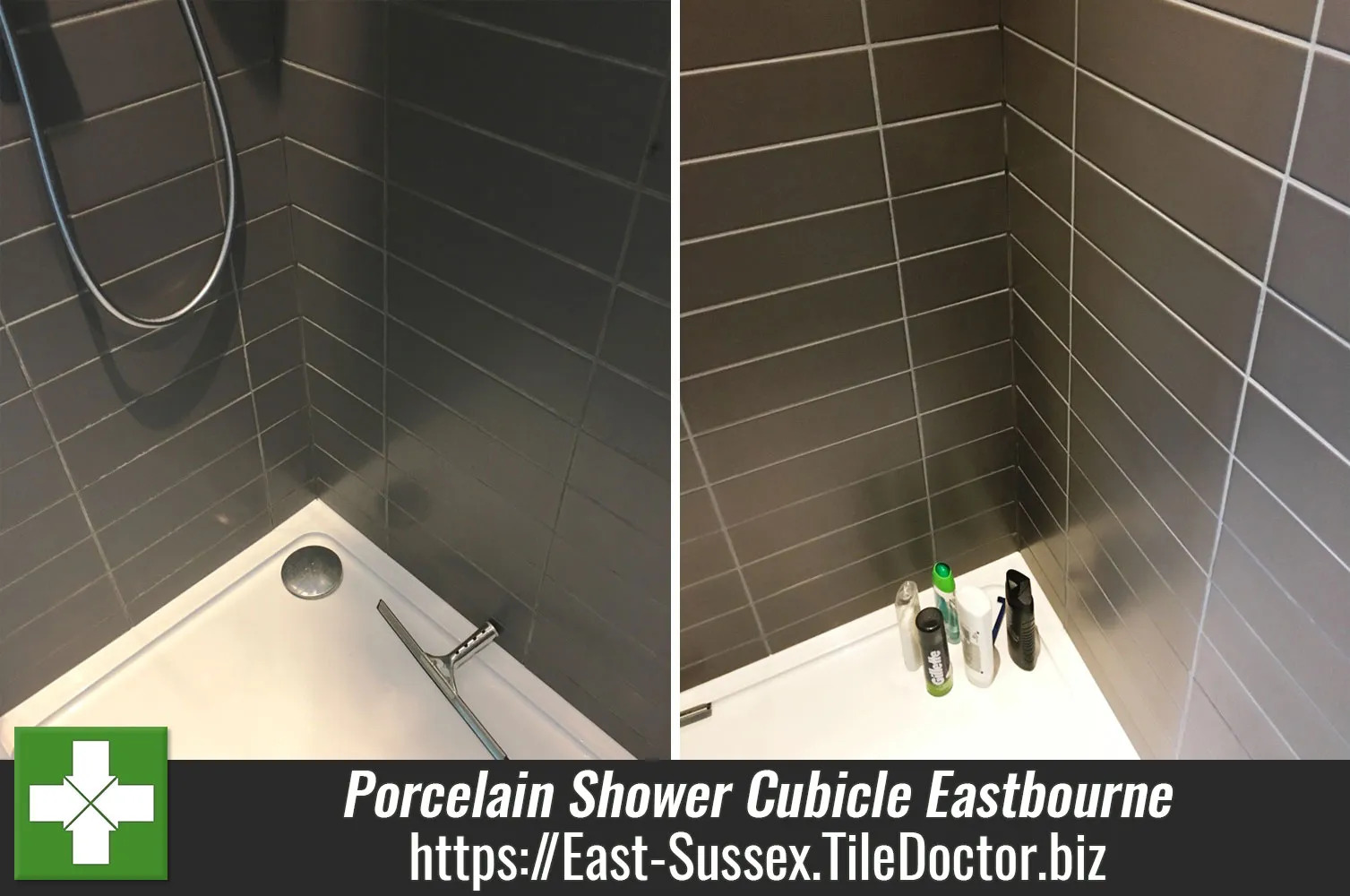 Porcelain Shower Cubicle Grout Refreshed and Recoloured in Eastbourne