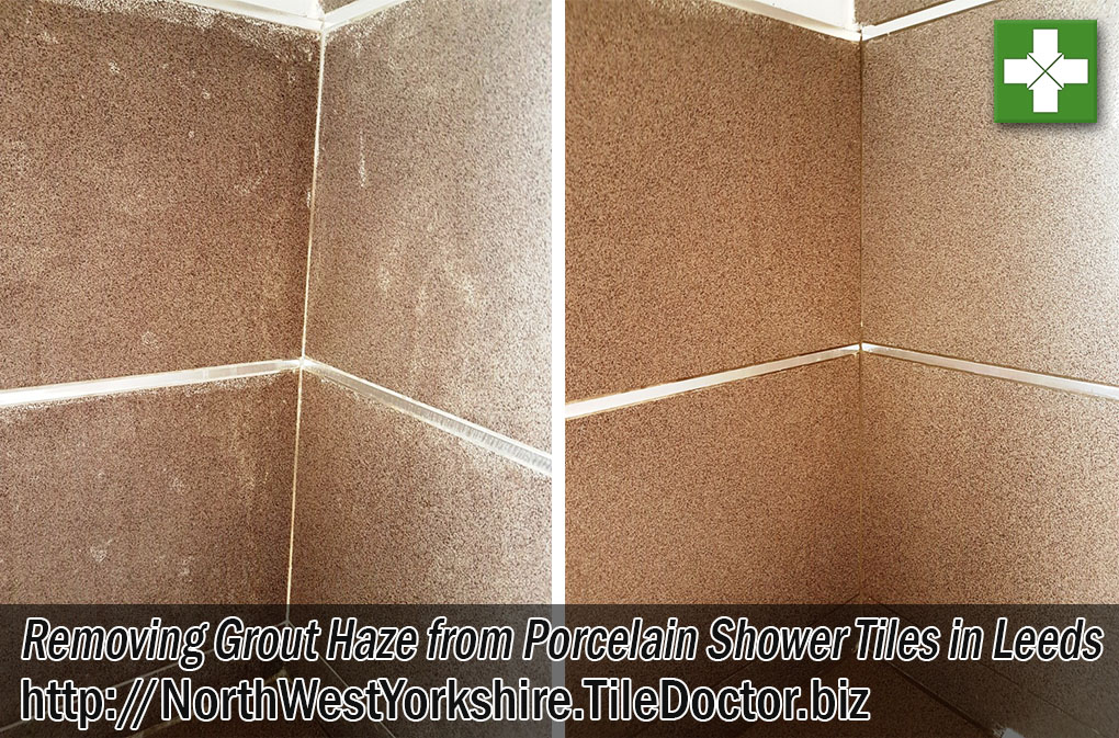 Porcelain Tiled Shower Before After Grout Haze Removal Leeds
