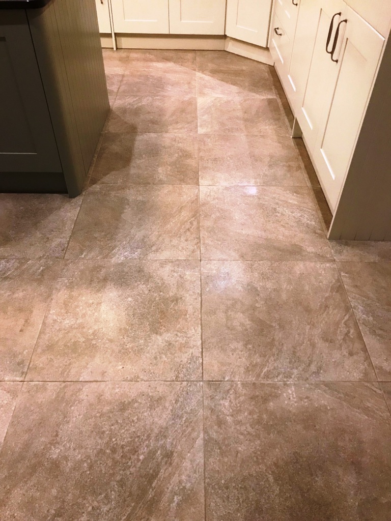 Grout Stained Textured Porcelain Tiled Floor After Cleaning Jesmond