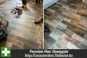 Removing Grout Haze from Wood Effect Porcelain Floor Tiles in Stoneygate